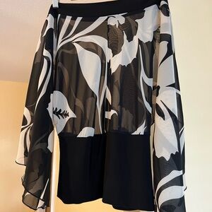 Flowy off the shoulder, Elegant Black and Ivory Floral See Through Blouse.